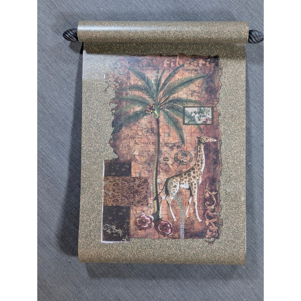 African Safari Palm Tree Giraffe Wall Scroll Art Decor Metal 12"